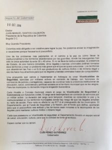 La carta enviada por Pérez a Santos