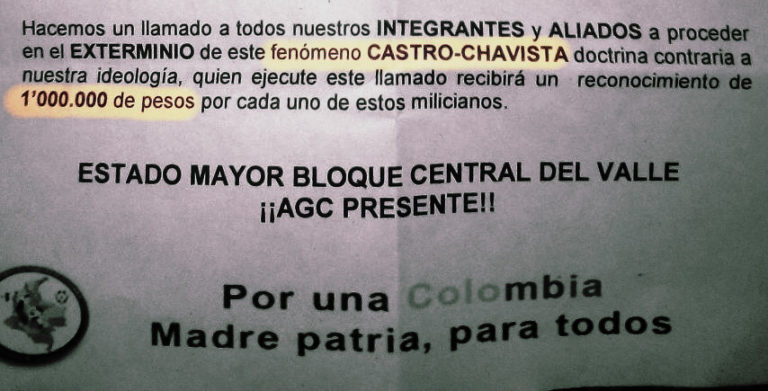 Los paramilitares ponen precio a la vida de los líderes del Valle del Cauca